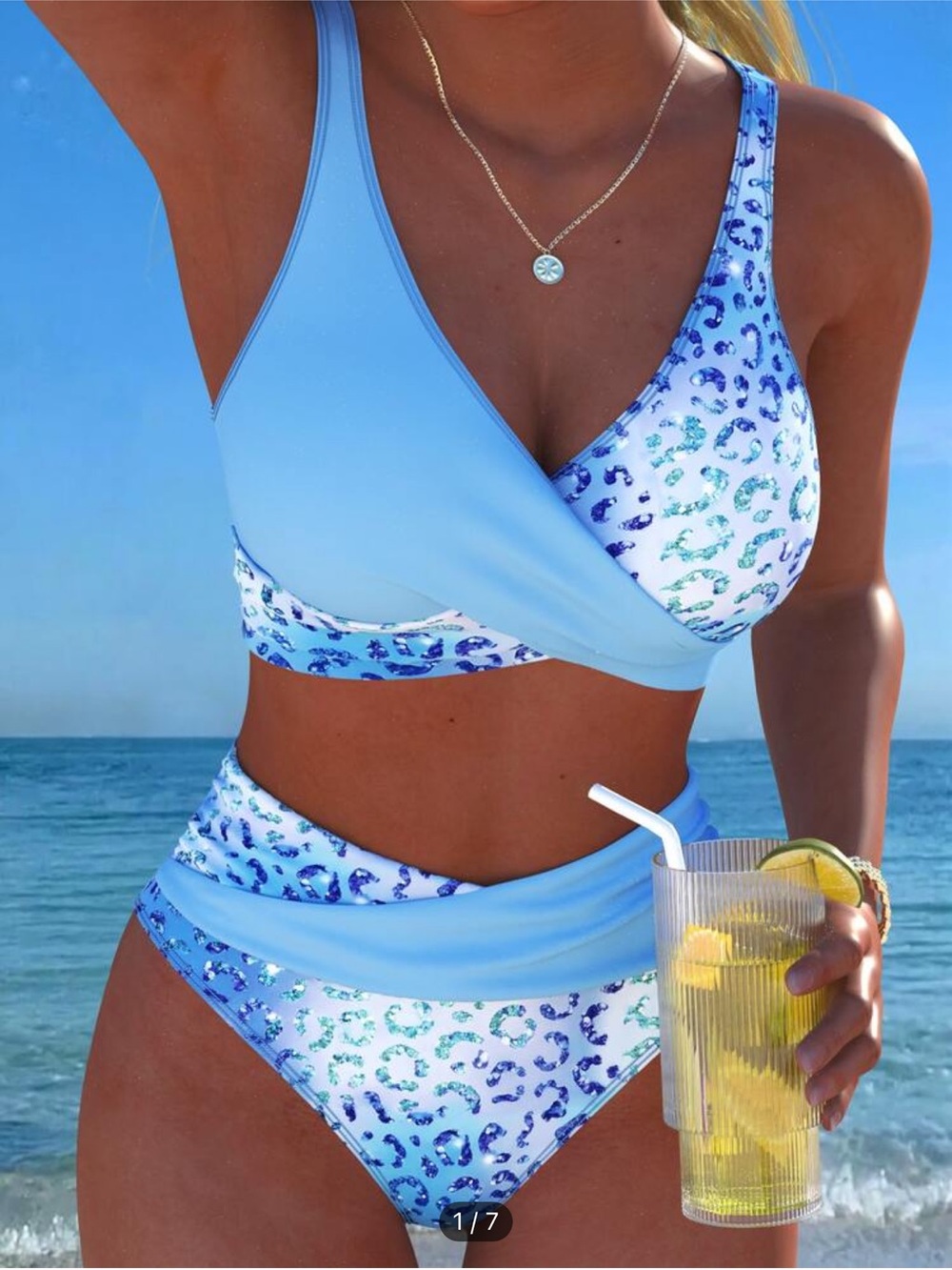 SHEIN Light Blue Leopard Print Wrap Bikini Set